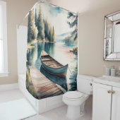 Aquarelschilderij van boot en steiger douchegordijn (In situ)