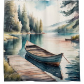 Aquarelschilderij van boot en steiger douchegordijn (Voorkant)
