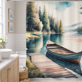 Aquarelschilderij van boot en steiger douchegordijn