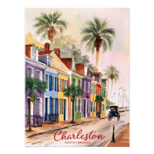 Aquarelschilderij van Charleston South Carolina Foto Afdruk