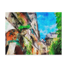Aquarelschilderij van Drosselgasse Ruedesheim