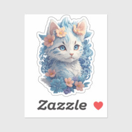 Aquarelschilderij van een knappe kat met bloemensp sticker