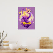 Aquarelschilderij van een knuffelkat met flora poster (Keuken)