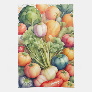 Aquarelschilderij van Gevarieerde Groenten Theedoek