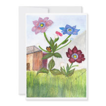 Aquarelschilderij van gras en bloemen uitnodiging