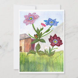 Aquarelschilderij van gras en bloemen uitnodiging