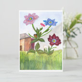 Aquarelschilderij van gras en bloemen uitnodiging (Staand voorkant)