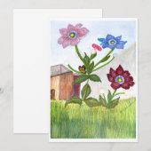 Aquarelschilderij van gras en bloemen uitnodiging (Voorkant / Achterkant)