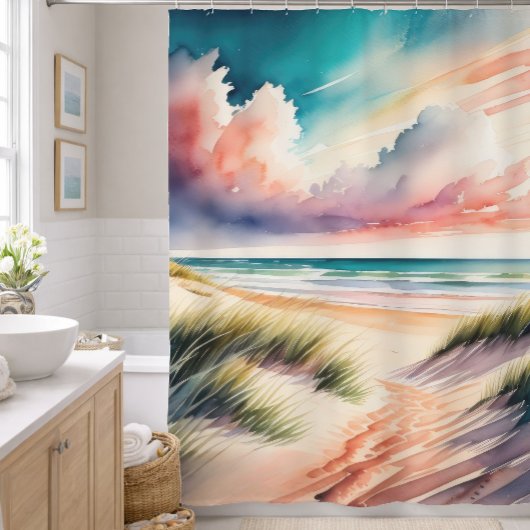 Aquarelschilderij van strand douchegordijn