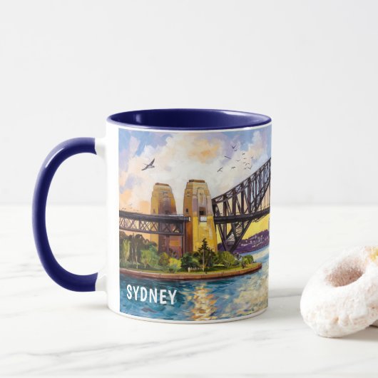 Aquarelschilderij van Sydney Harbour Bridge Mok (Met donut)