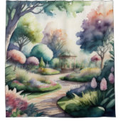 Aquarelschilderij van tuintuinlandschap douchegordijn (Voorkant)