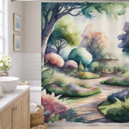 Aquarelschilderij van tuintuinlandschap douchegordijn