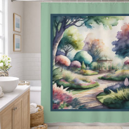 Aquarelschilderij van tuintuinlandschap douchegordijn
