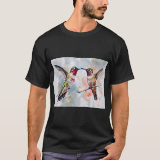 Aquarelschilderij van twee kolibries in beweging t-shirt