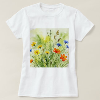 Aquarelschilderij van wilde bloemen en planten t-shirt