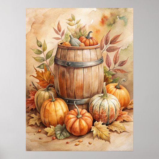 Aquarelvat met Pompoenen Herfst Poster (Voorkant)
