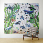 Aquarium 2 partij achtergrond wandtapijt wandkleed (In Situ (horizontaal))