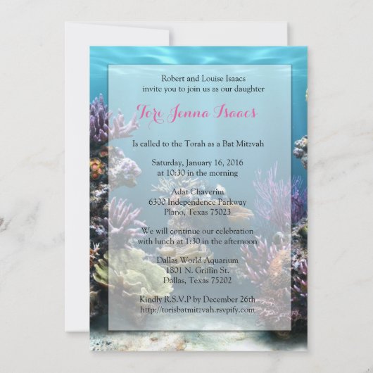 Aquarium Bat Mitzvah Uitnodiging (Achterkant)
