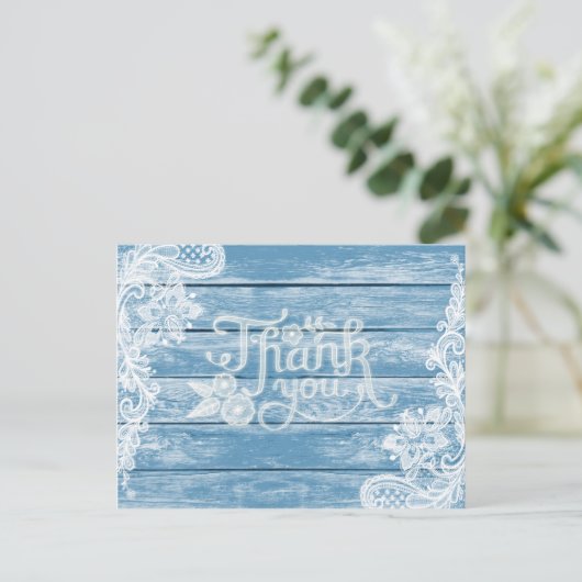 Aquarium-Blauw Hout en Kant bruiloft Dank u Briefkaart (Staand voorkant)