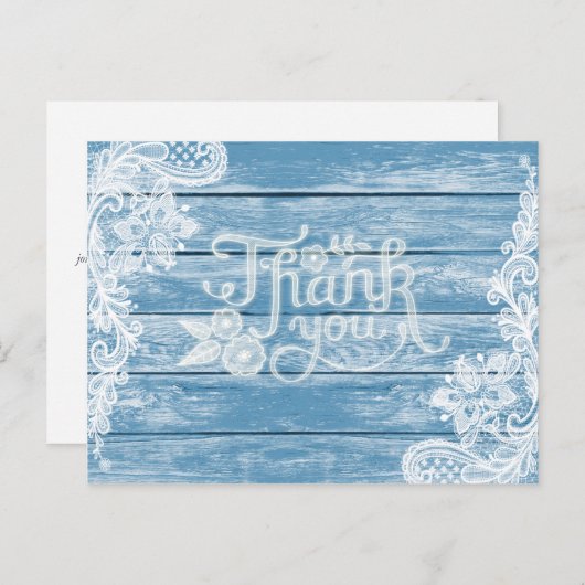 Aquarium-Blauw Hout en Kant bruiloft Dank u Briefkaart (Voorkant / Achterkant)