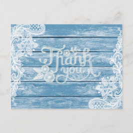 Aquarium-Blauw Hout en Kant bruiloft Dank u Briefkaart