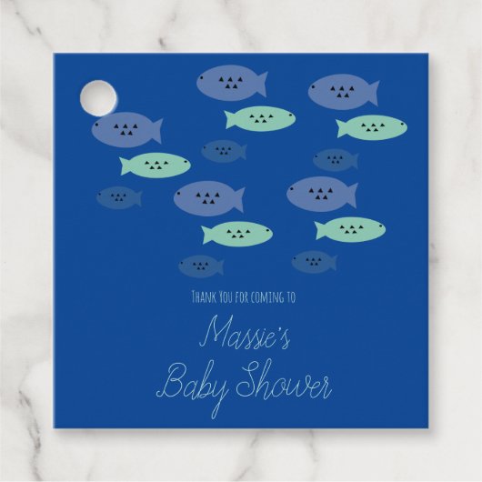 Aquarium Blue Baby shower van vissen zwemmen Harte Bedankjes Labels (Voorkant)