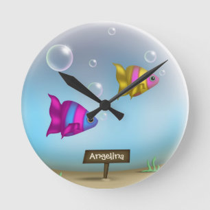 Aquarium Fish Bowl Round - gepersonaliseerde wandk Ronde Klok