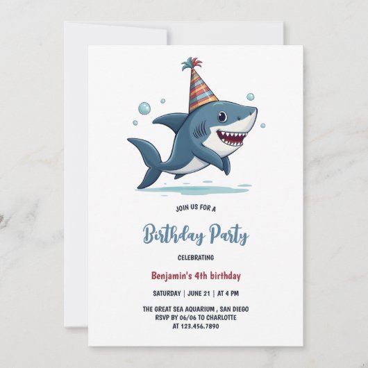 Aquarium Kinder Partij Schattigee Haai Verjaardag Kaart (Voorkant)
