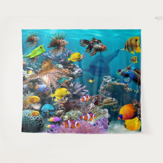 Aquarium onderwater Scene Fish met haai  Wandkleed (Voorkant (horizontaal))
