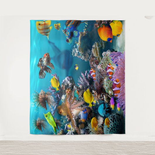 Aquarium onderwater Scene Fish met haai  Wandkleed (Voorkant)
