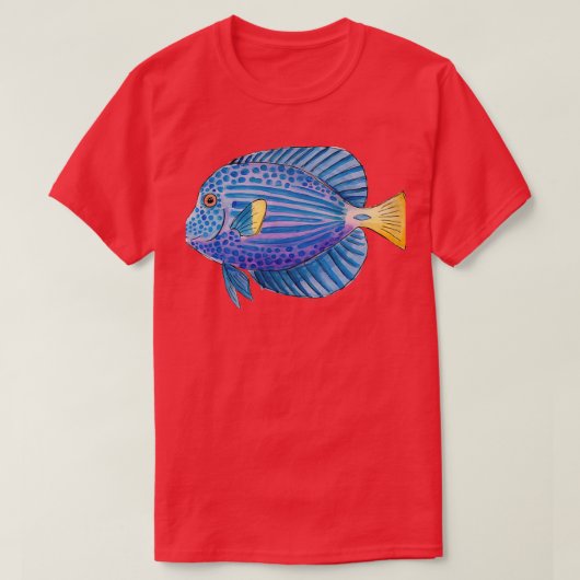 Aquarium Paarse Tang Fish in Waterverf T-shirt (Design voorkant)