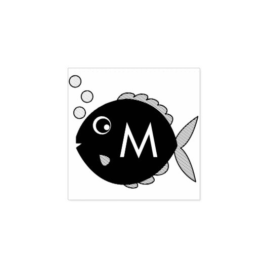 Aquarium Vis Leuk Kind Monogram Initiaal Rubberstempel (Afrduk)