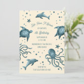 Aquarium Zeedieren Kinderen Oceaan Verjaardagsfees Kaart (Staand voorkant)