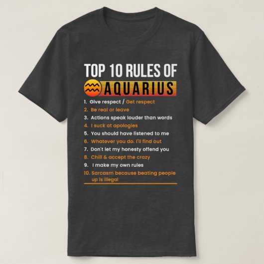 Aquarius 10 Rules Traits Facts Horoscope Zodiac Si T-shirt (Design voorkant)