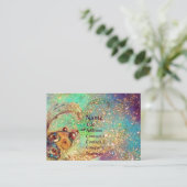 AQUARIUS, aqua blauw, groen, geel goudsparken Visitekaartje (Staand voorkant)