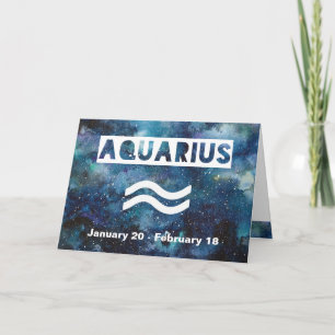 Aquarius Astrology Blue Waterverf Galaxy Birthday Kaart