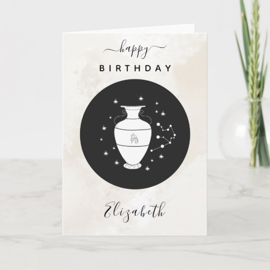 Aquarius Astrology Sign Horoscope Elegant Birthday Kaart (Voorkant)