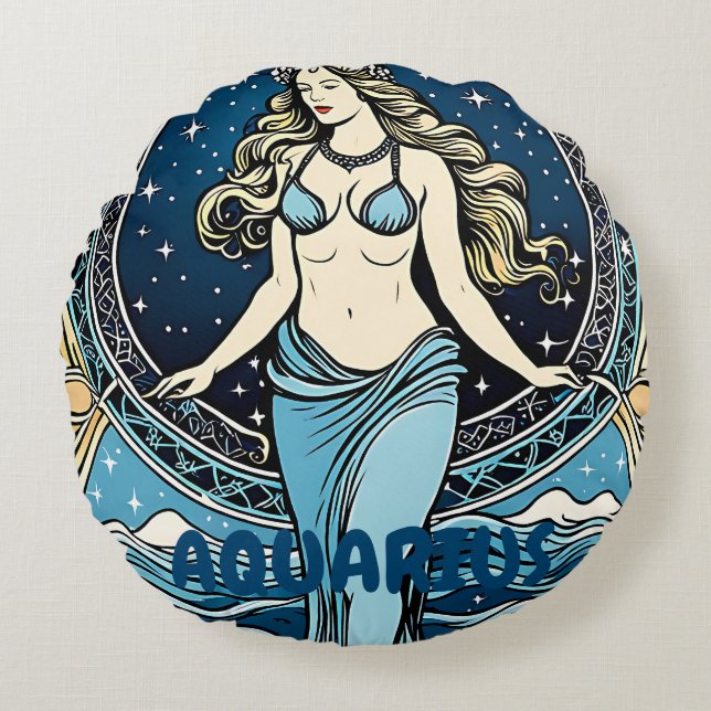 Aquarius Astrology Sign. Rond Kussen (Voorkant)