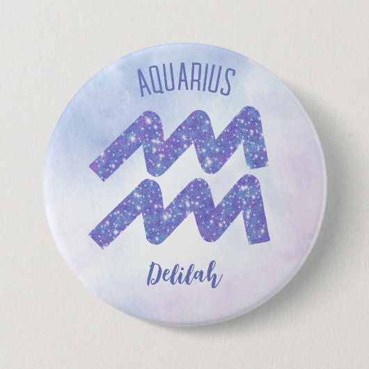  Aquarius Astrology Sign Speciaal Paars Ronde Button 7,6 Cm (Voorkant)
