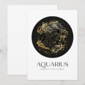 Aquarius Black & Gold Zodiac Sign Birthday Kaart (Voorkant / Achterkant)