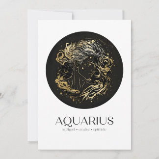 Aquarius Black & Gold Zodiac Sign Birthday Kaart