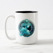 Aquarius Blauwgroen en Zwarte Waterverf Zodiac Tweekleurige Koffiemok (Links)