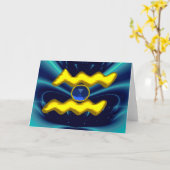 AQUARIUS Blue Sapphire & Gold Zodiac Birthday Kaart (Gele Bloem)