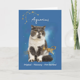 Aquarius Cat Birthday Card Kaart