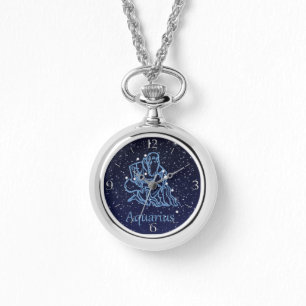 Aquarius Constellation and Zodiac Sign with Stars Horloge