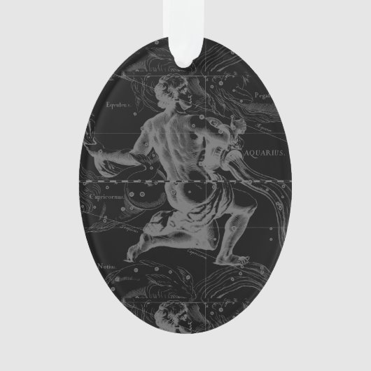 Aquarius Constellation Hevelius 1690 on Black Ornament (voorkant)
