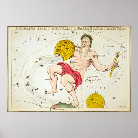  Aquarius Constellation Map (1825) Poster (Voorkant)
