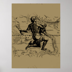 Aquarius Constellation Map door Hevelius Poster