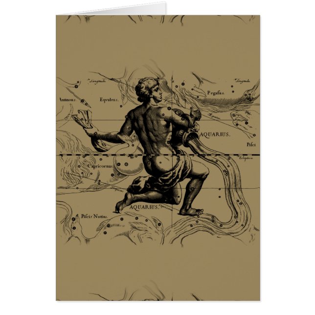 Aquarius Constellation Map Hevelius 1690 op Taupe (Voorkant)