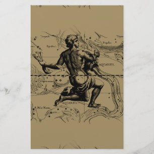 Aquarius Constellation Map Hevelius 1690 op Taupe Briefpapier
